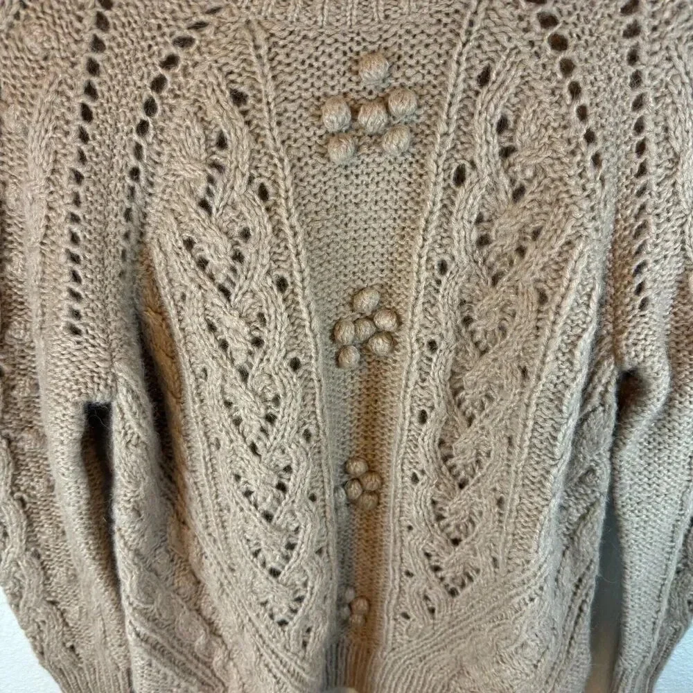 J Crew Womens Sweater Camel Long Sleeve Alpaca  wool blend Cable Knit Size Small - Picture 2 of 9